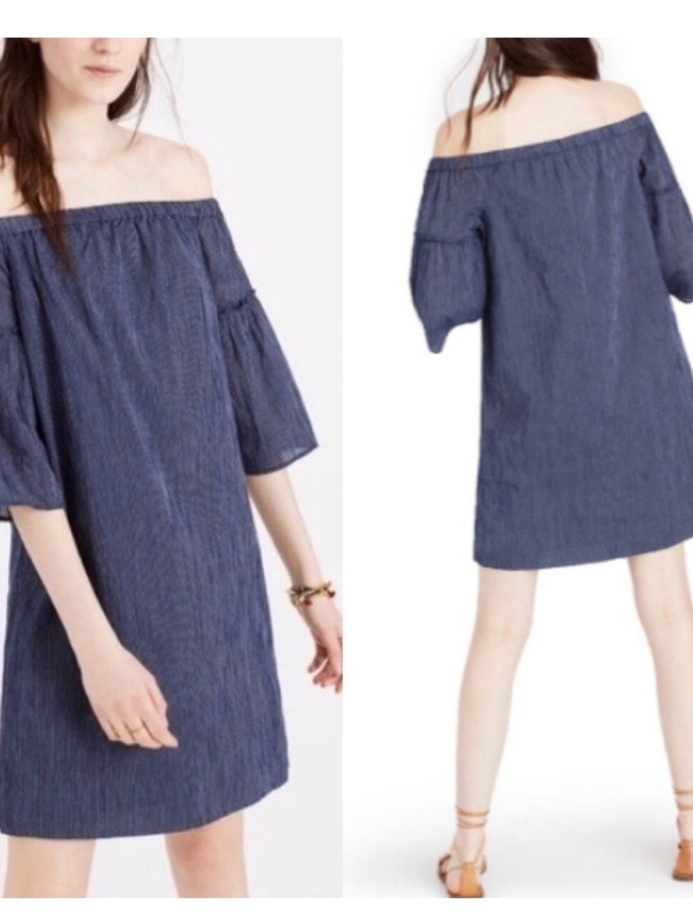 Madewell One-Shoulder Chambray Shift Dress in Navy